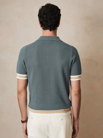 | Ché Cotton Knit Polo Shirt in Airforce Blue | Reiss Men Featured