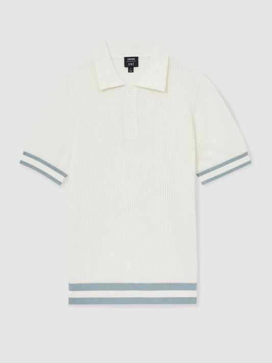 | Ché Cotton Knit Polo Shirt in White | Reiss Men New