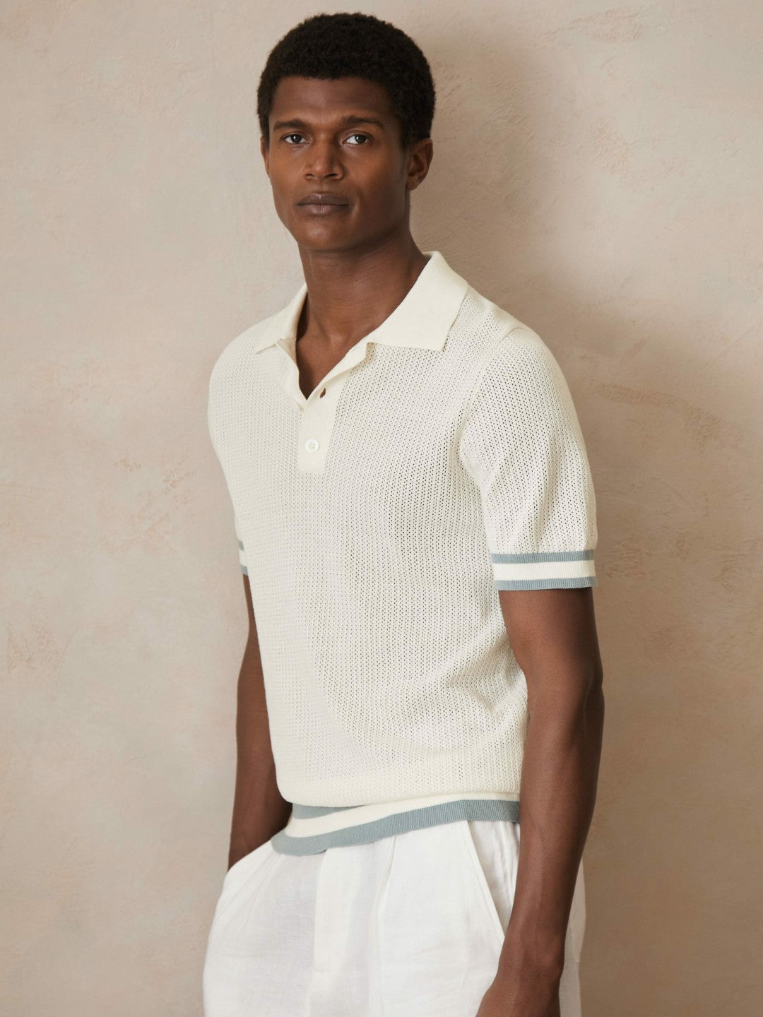 | Ché Cotton Knit Polo Shirt in White | Reiss Men New