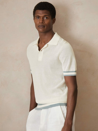 | Ché Cotton Knit Polo Shirt in White | Reiss Men New
