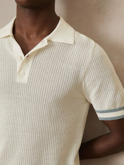 | Ché Cotton Knit Polo Shirt in White | Reiss Men New