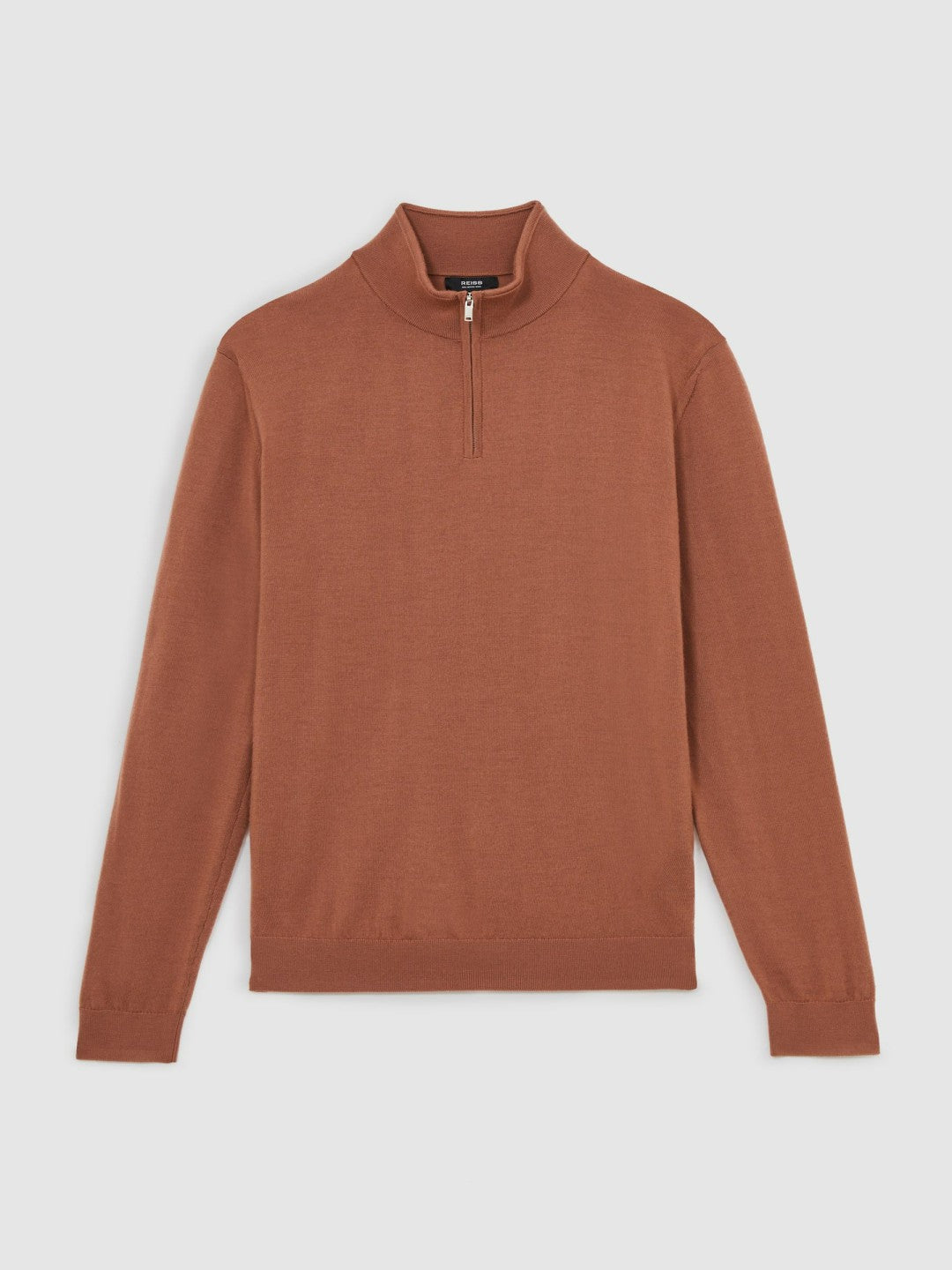 Merino Wool Half-Zip Jumper in Cinnamon Brown | Reiss Men Recommended