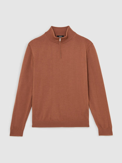 Merino Wool Half-Zip Jumper in Cinnamon Brown | Reiss Men Recommended