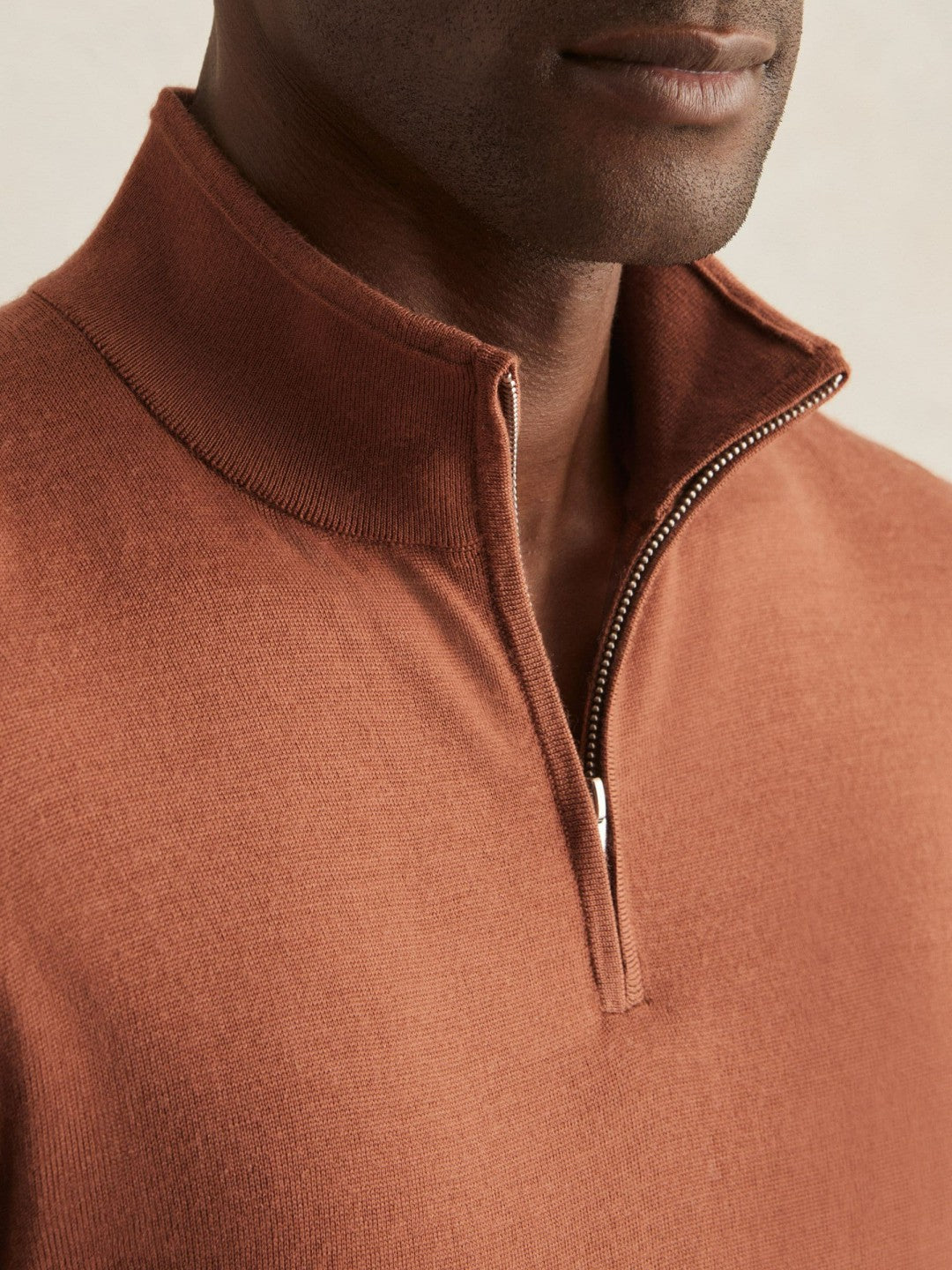 Merino Wool Half-Zip Jumper in Cinnamon Brown | Reiss Men Recommended