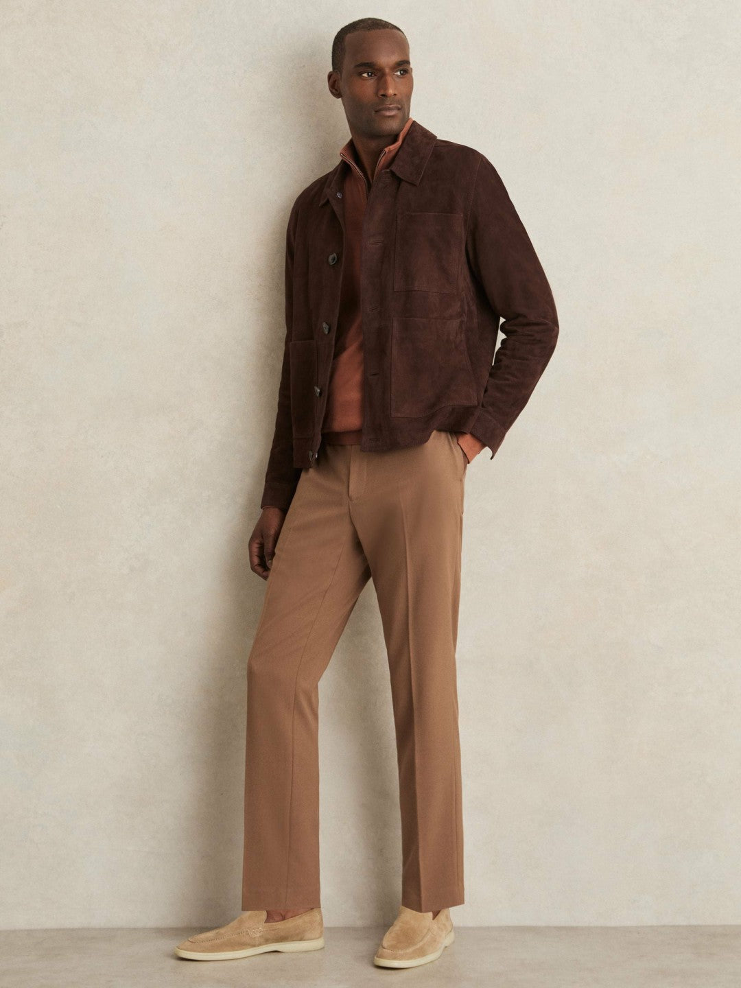 Merino Wool Half-Zip Jumper in Cinnamon Brown | Reiss Men Recommended