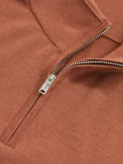 Merino Wool Half-Zip Jumper in Cinnamon Brown | Reiss Men Recommended