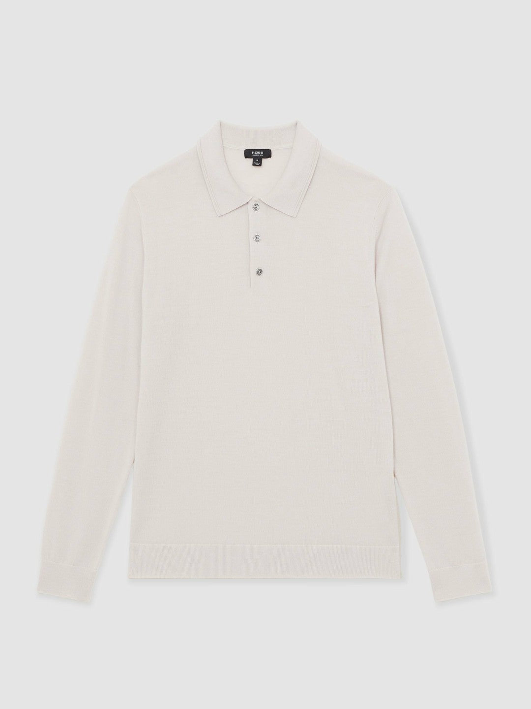 Merino Wool Long-Sleeve Polo Shirt in Beige | Reiss Men Premium