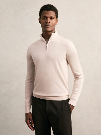 Merino Wool Half-Zip Jumper in Beige | Reiss Men Trending