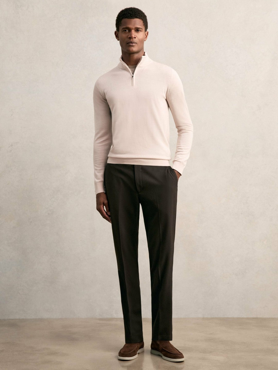 Merino Wool Half-Zip Jumper in Beige | Reiss Men Trending