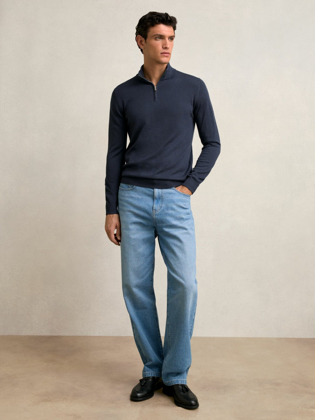 Merino Wool Half-Zip Jumper in Midnight Navy | Reiss Men Best Seller