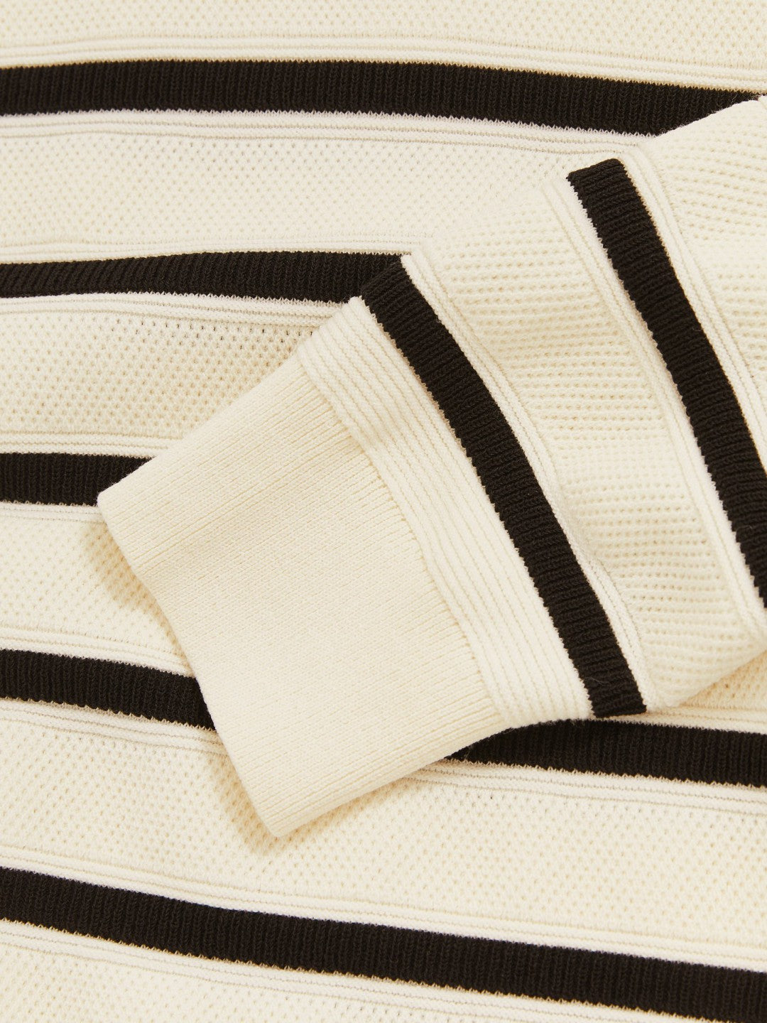 Cotton Blend Stripe Knit Polo Shirt in Warm Stone/Black | Reiss Men Premium