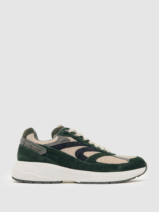 Panelled Running Trainers in Forest Green/Stone | Reiss Men Popular