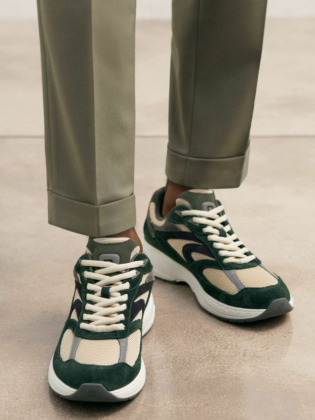 Panelled Running Trainers in Forest Green/Stone | Reiss Men Popular