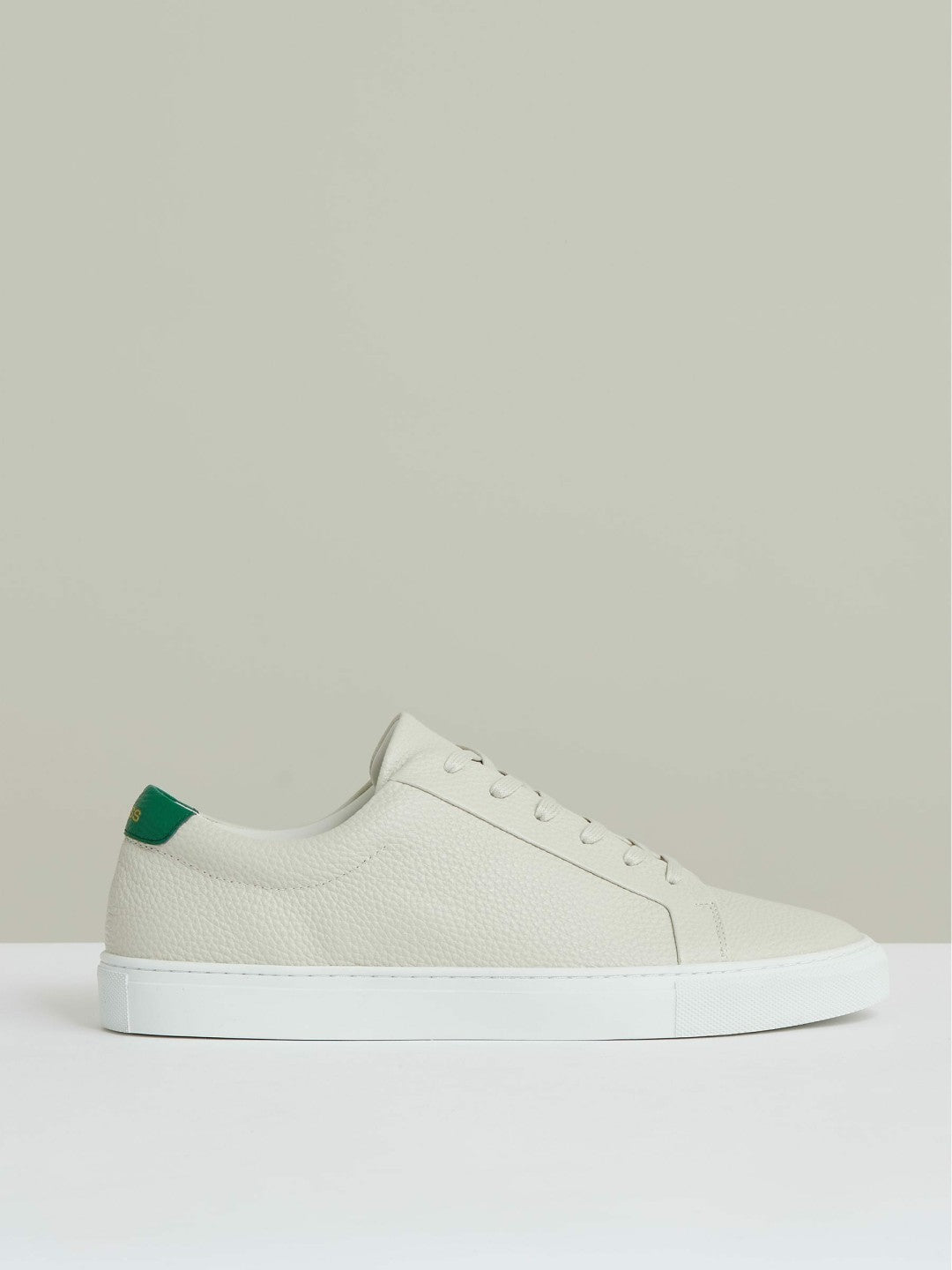 Tumbled-Leather Low-Top Trainers in Off White/Green | Reiss Men Trending