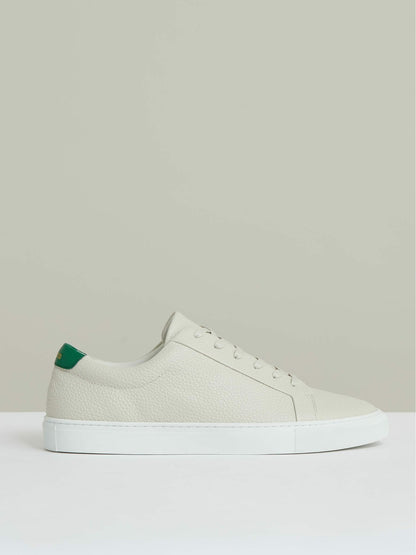 Tumbled-Leather Low-Top Trainers in Off White/Green | Reiss Men Trending