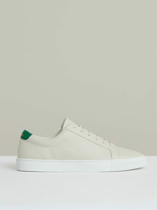 Tumbled-Leather Low-Top Trainers in Off White/Green | Reiss Men Trending