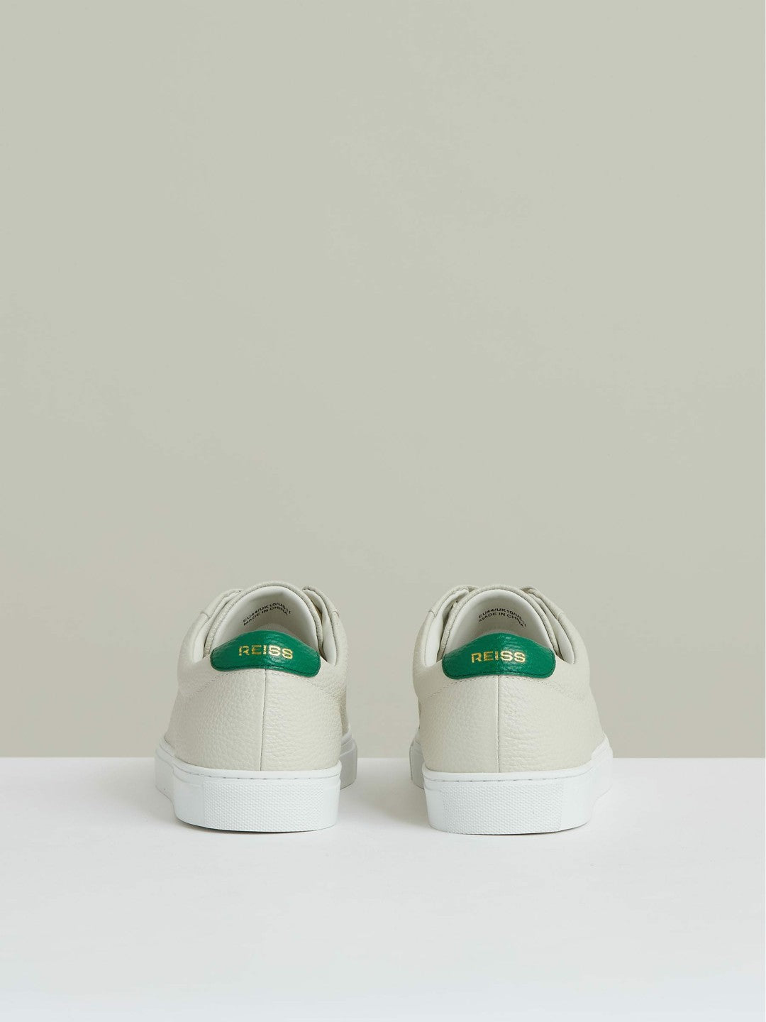 Tumbled-Leather Low-Top Trainers in Off White/Green | Reiss Men Trending