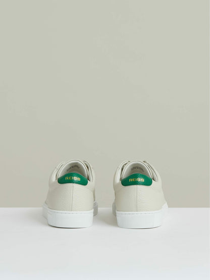 Tumbled-Leather Low-Top Trainers in Off White/Green | Reiss Men Trending