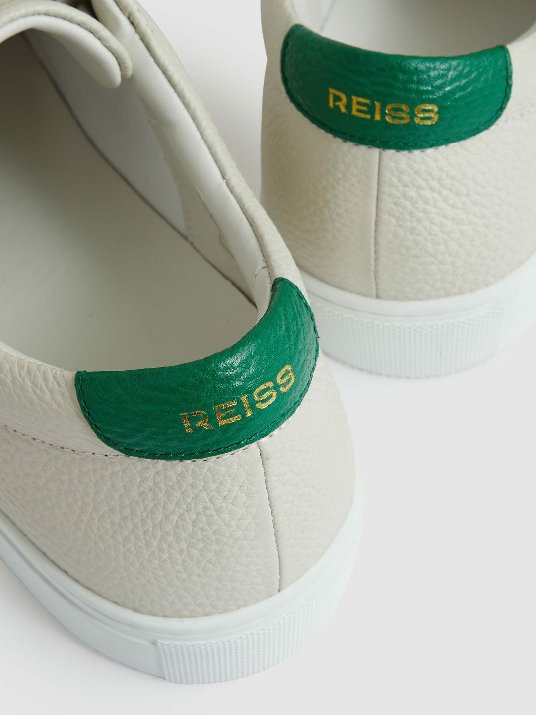 Tumbled-Leather Low-Top Trainers in Off White/Green | Reiss Men Trending
