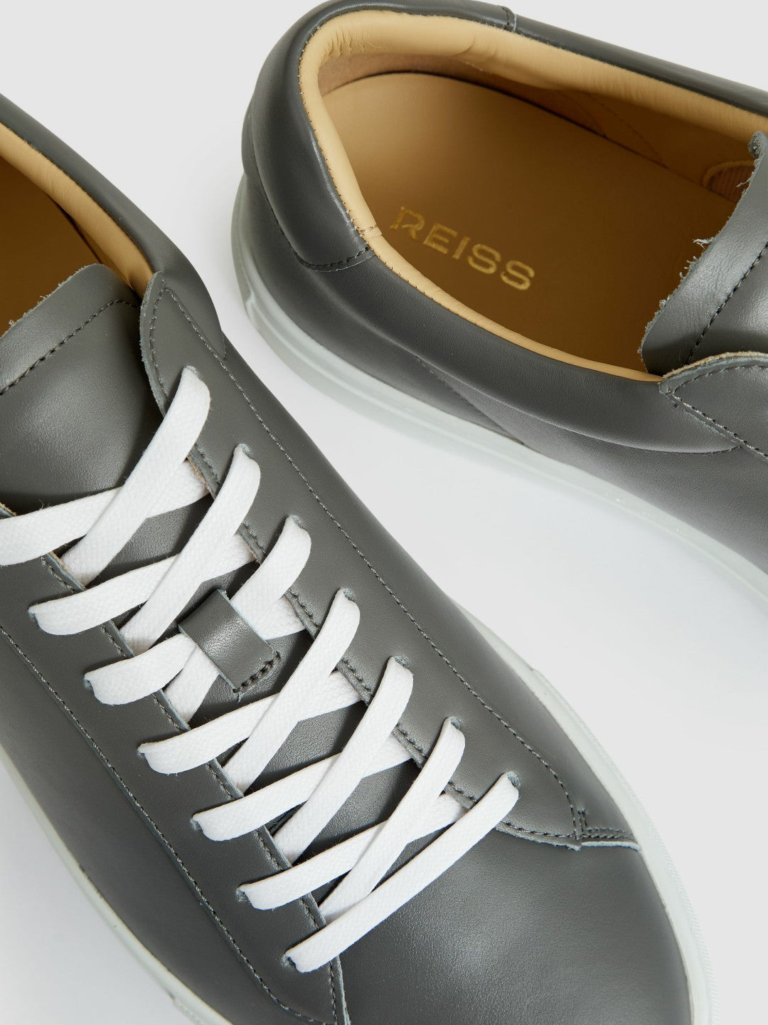 Leather Low-Top Trainers in Graphite Grey | Reiss Men Best Seller