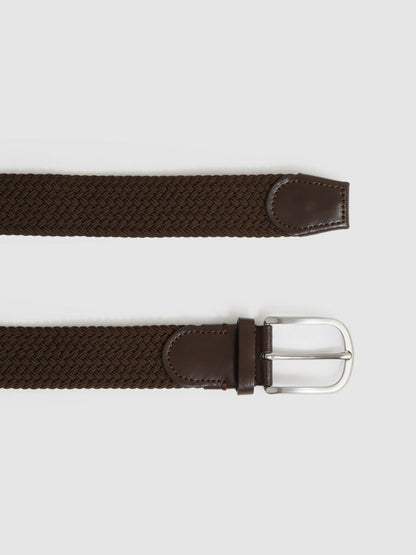 Basket Weave Belt in Dark Brown | Reiss Men New