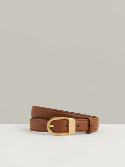 Leather Curved-Buckle Belt in Tan | Reiss Women Recommended