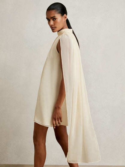 Draped Chiffon Sleeveless Mini Dress in Ivory | Reiss Women Featured