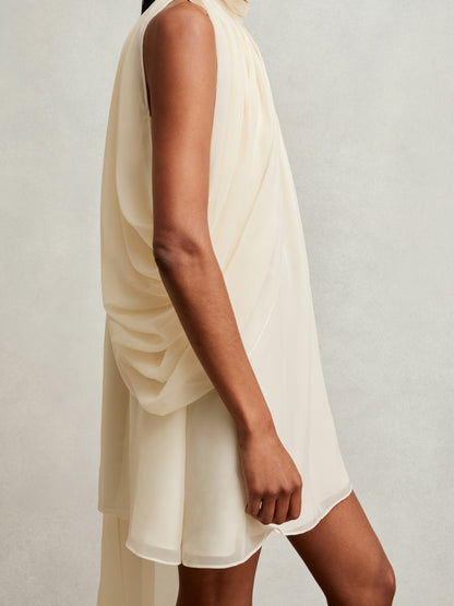 Draped Chiffon Sleeveless Mini Dress in Ivory | Reiss Women Featured