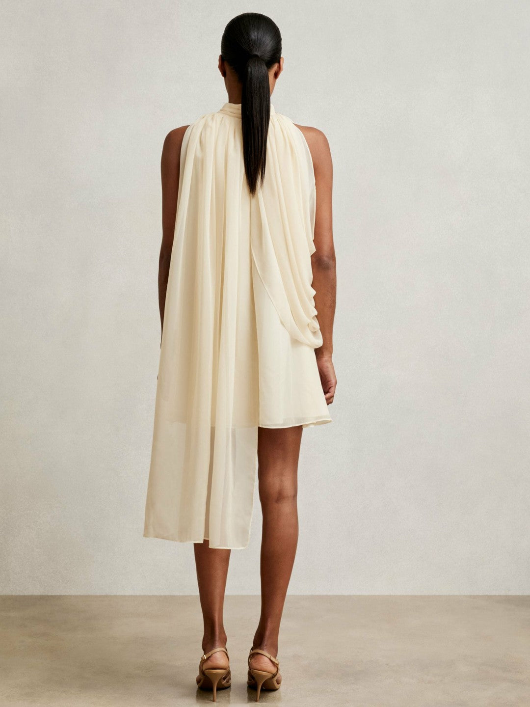 Draped Chiffon Sleeveless Mini Dress in Ivory | Reiss Women Featured