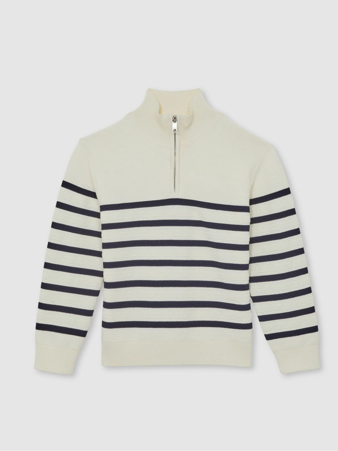 3-9 yrs Cotton-Blend Stripe Half-Zip Jumper in White | Reiss Children & Baby Best Seller
