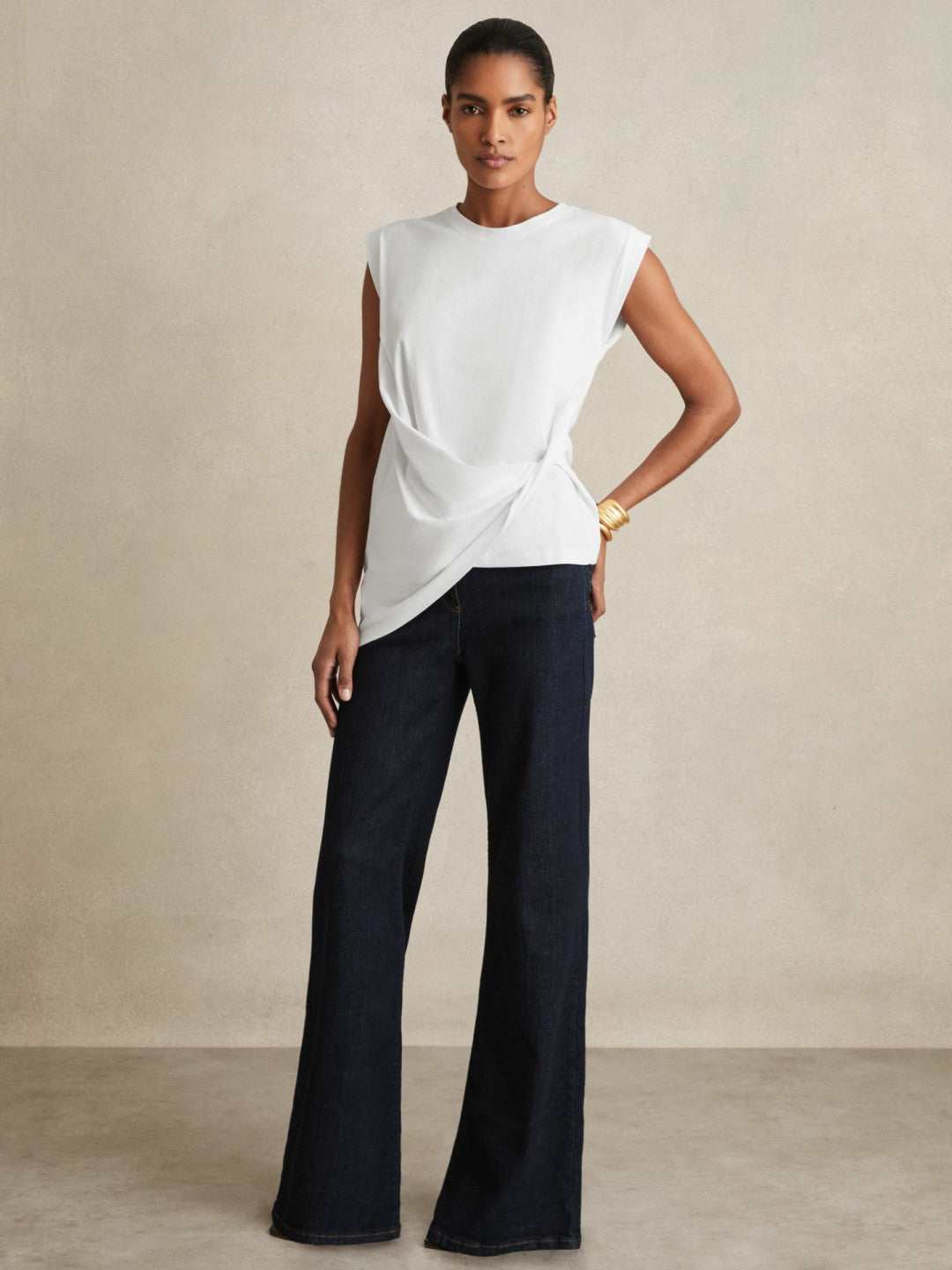 Cotton Drape T-Shirt in White | Reiss Women Recommended