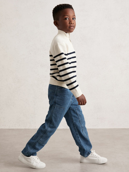 9-13 yrs Cotton-Blend Stripe Half-Zip Jumper in White | Reiss Children & Baby Recommended
