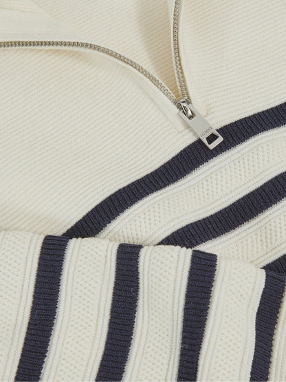 9-13 yrs Cotton-Blend Stripe Half-Zip Jumper in White | Reiss Children & Baby Recommended
