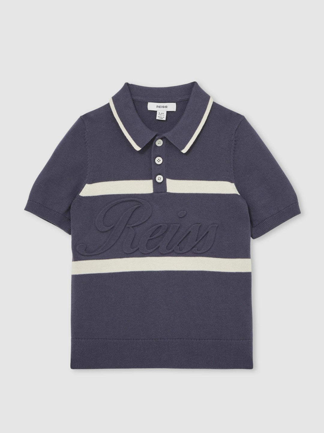 3-9 yrs Cotton Logo-Embossed Knit Polo Shirt in Indigo Blue/White | Reiss Children & Baby Signature