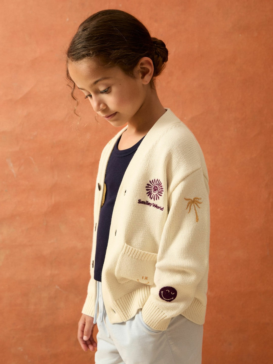 13-14 yrs SmileyWorld Embroidery Cardigan Unisex Fit in Off White | Reiss Children & Baby Premium