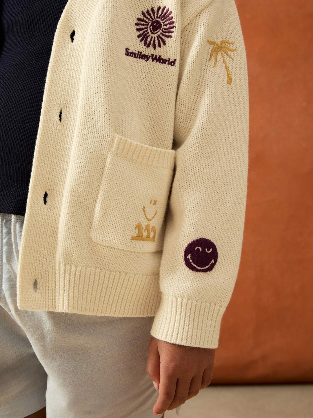 13-14 yrs SmileyWorld Embroidery Cardigan Unisex Fit in Off White | Reiss Children & Baby Premium