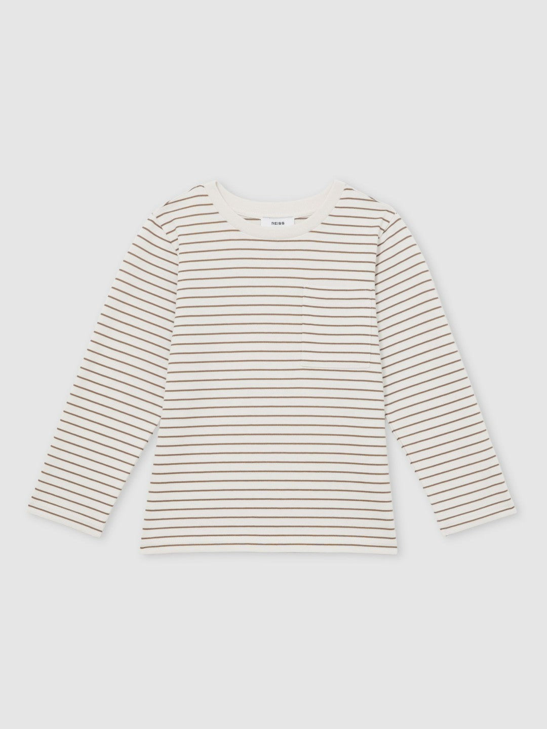 9-13 yrs Stretch-Cotton Stripe T-Shirt in Off White/Camel | Reiss Children & Baby Exclusive