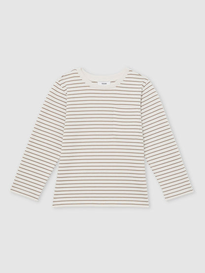 9-13 yrs Stretch-Cotton Stripe T-Shirt in Off White/Camel | Reiss Children & Baby Exclusive