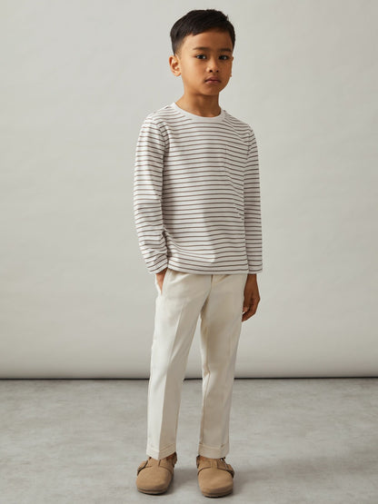 9-13 yrs Stretch-Cotton Stripe T-Shirt in Off White/Camel | Reiss Children & Baby Exclusive