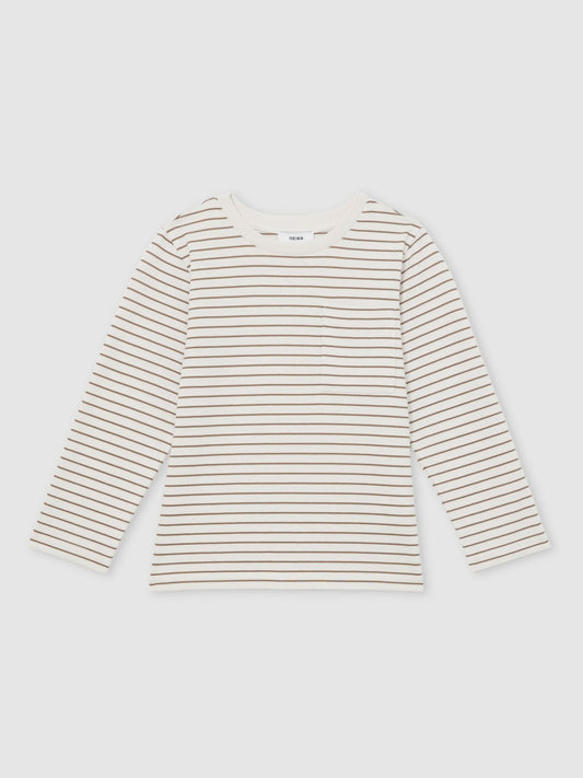 13-14 yrs Stretch-Cotton Stripe T-Shirt in Off White/Camel | Reiss Children & Baby Trending