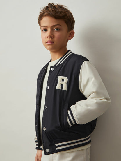 3-9 yrs Colour-Block Varsity Bomber Jacket in Navy/ Off White | Reiss Children & Baby Signature