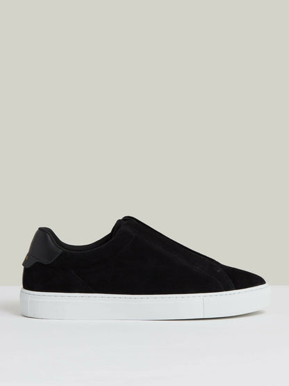 Suede Slip-On Elasticated Trainers in Black | Reiss Men Popular