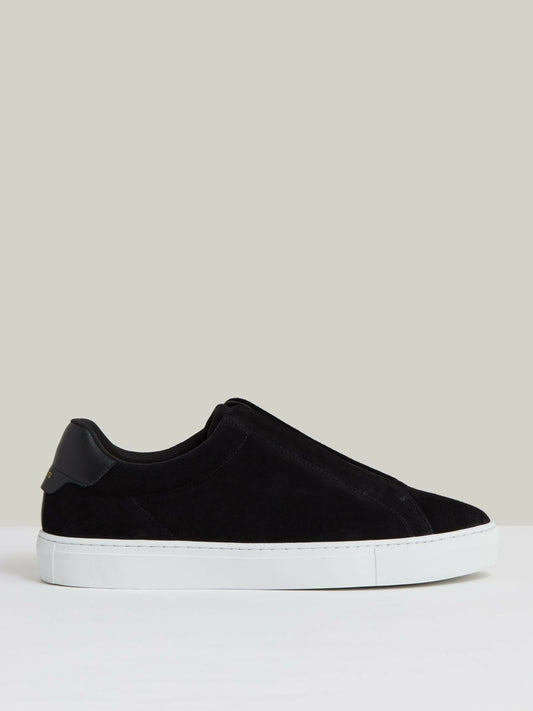 Suede Slip-On Elasticated Trainers in Black | Reiss Men Popular