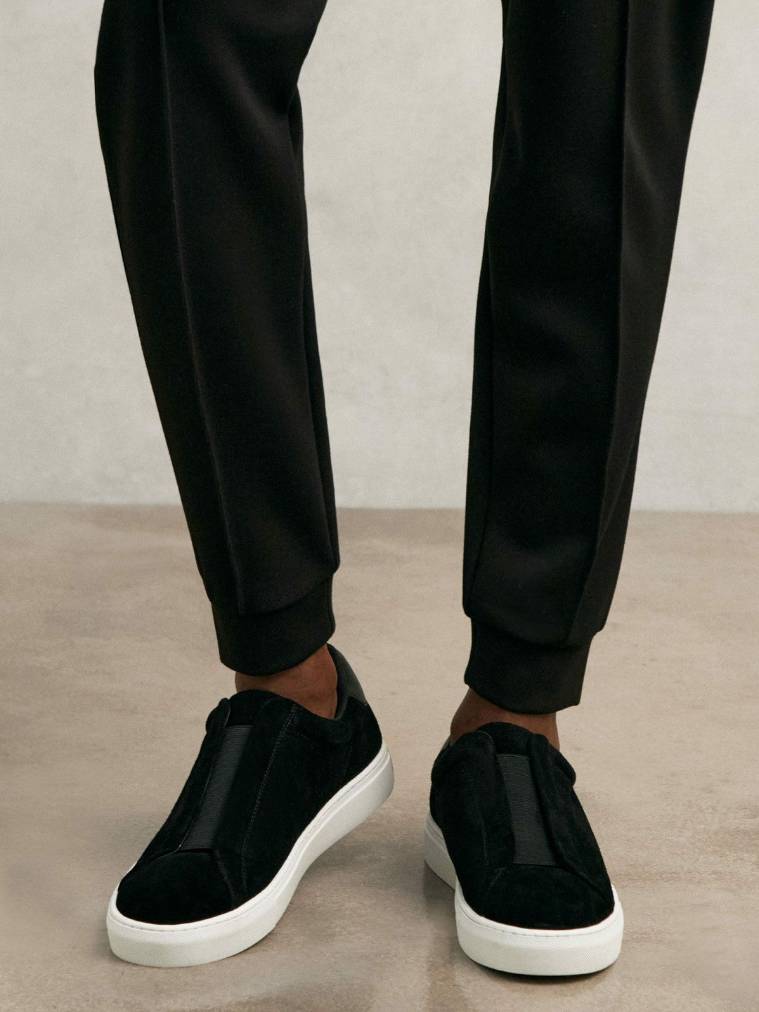 Suede Slip-On Elasticated Trainers in Black | Reiss Men Popular