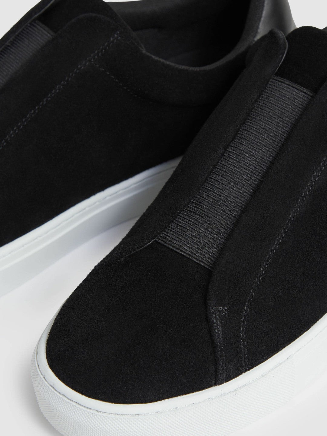 Suede Slip-On Elasticated Trainers in Black | Reiss Men Popular