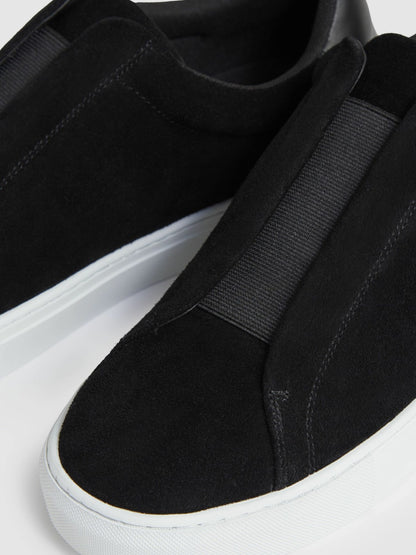 Suede Slip-On Elasticated Trainers in Black | Reiss Men Popular