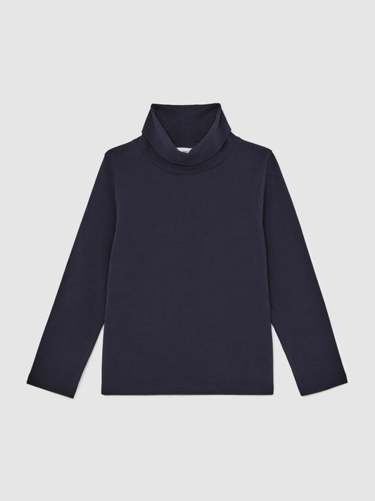 13-14 yrs Cotton-Jersey Roll-Neck Top with Stretch in Navy | Reiss Children & Baby Exclusive