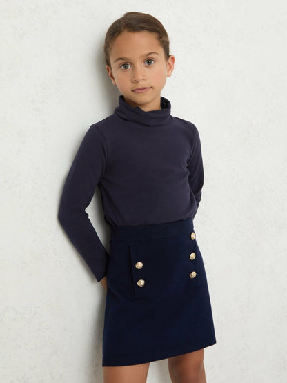 13-14 yrs Cotton-Jersey Roll-Neck Top with Stretch in Navy | Reiss Children & Baby Exclusive