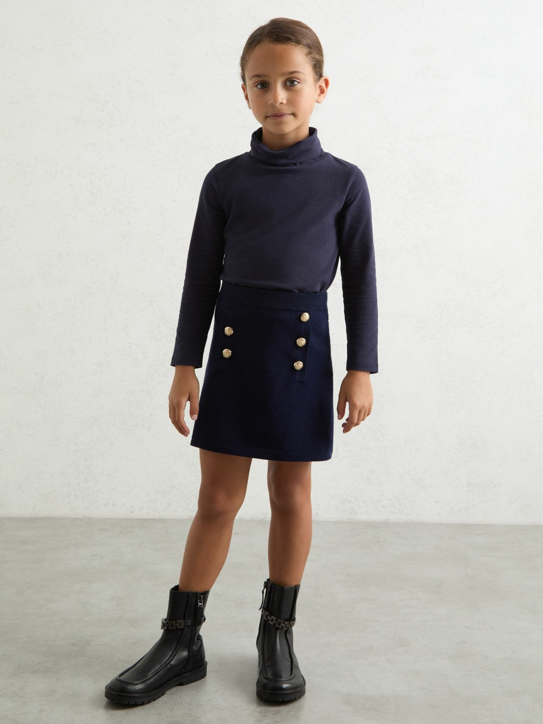13-14 yrs Cotton-Jersey Roll-Neck Top with Stretch in Navy | Reiss Children & Baby Exclusive