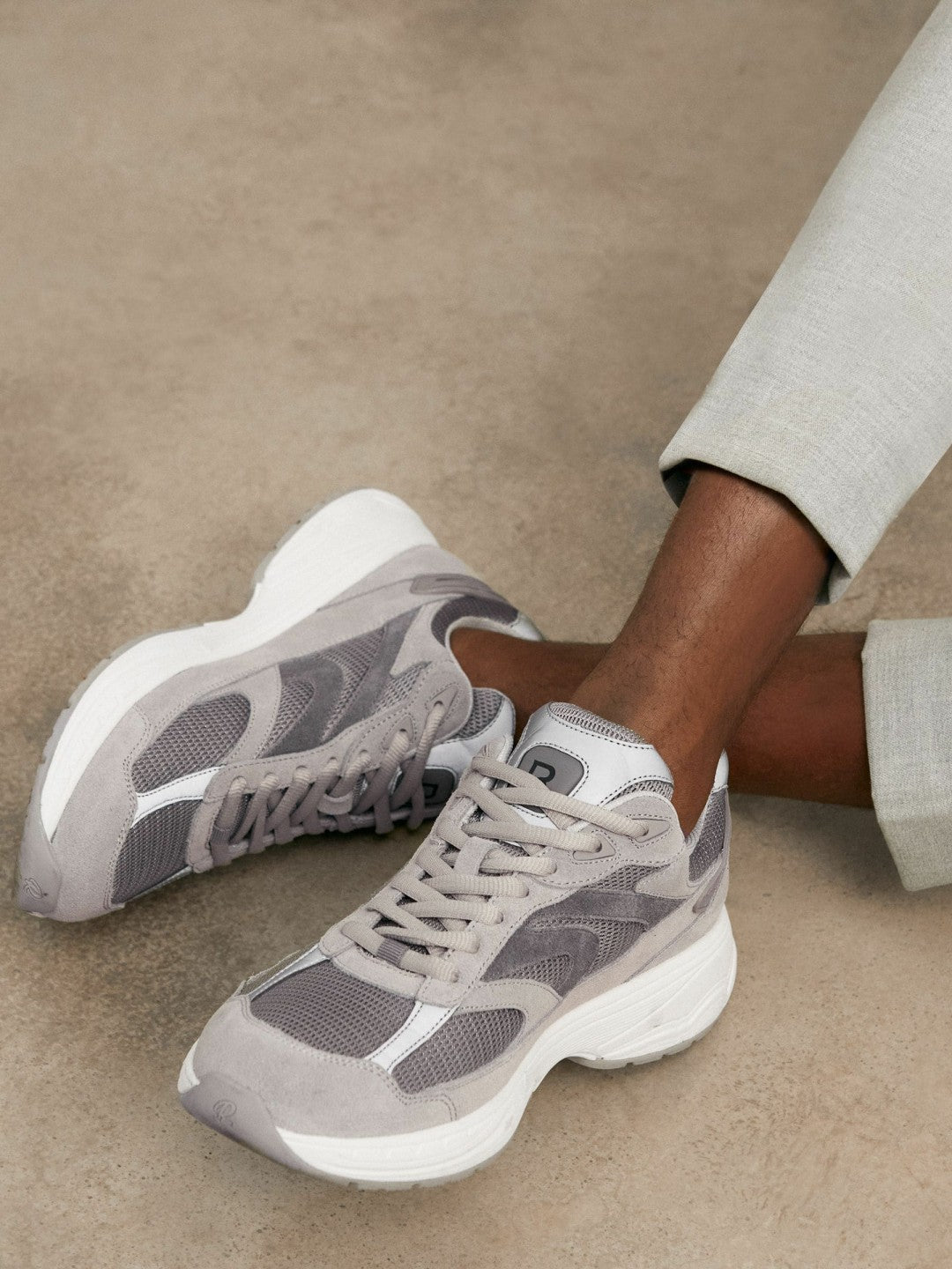 Panelled Running Trainers in Grey | Reiss Men Featured
